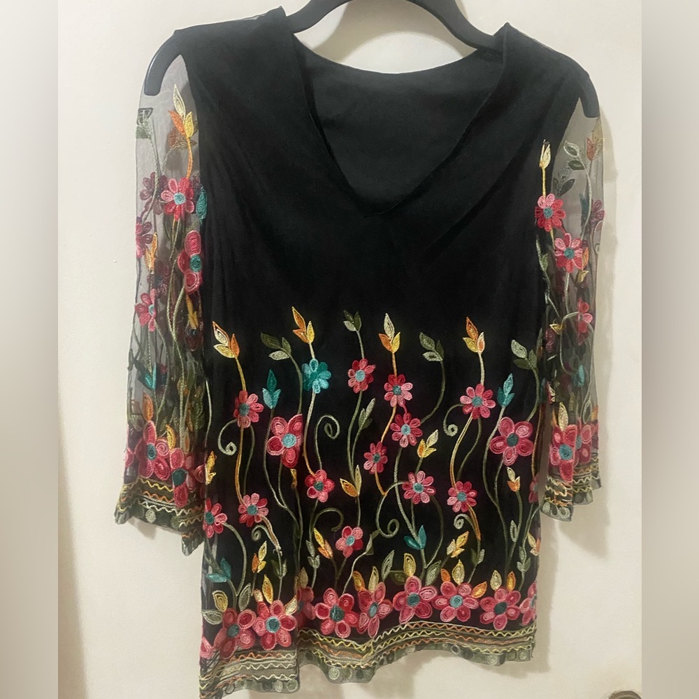 Vintage Emery Rose Top  Floral Embroidered Multi-color Blouse 3/4 Sleeves Small - Picture 14 of 14